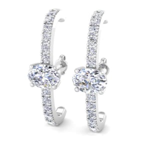 2 Carat Lab Grown Diamond Hoop Earrings In 14 Karat White Gold, 1 Inch