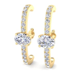 2 Carat Lab Grown Diamond Hoop Earrings In 14 Karat Yellow Gold, 1 Inch - Oval
