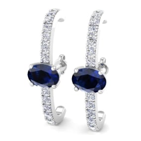2 Carat Sapphire and Lab Grown Diamond Hoop Earrings In 14 Karat White Gold