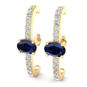 2 Carat Sapphire and Lab Grown Diamond Hoop Earrings In 14 Karat Yellow Gold