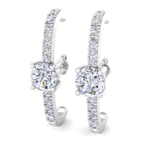 2 Carat Lab Grown Diamond Hoop Earrings In 14 Karat White Gold, 1 Inch - Round