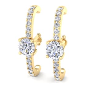 2 Carat Lab Grown Diamond Hoop Earrings In 14 Karat Yellow Gold, 1 Inch - Round