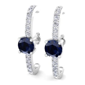 2 Carat Sapphire and Lab Grown Diamond Hoop Earrings In 14 Karat White Gold