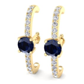2 Carat Sapphire and Lab Grown Diamond Hoop Earrings In 14 Karat Yellow Gold