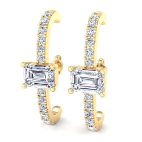 2 1/2 Carat Lab Grown Diamond Hoop Earrings In 14 Karat Yellow Gold, 1 Inch - Emerald