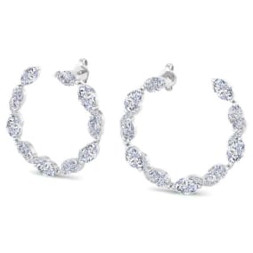 4 3/4 Carat Lab Grown Diamond Hoop Earrings In 14 Karat White Gold, 3/4 Inch