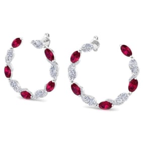 4 3/4 Carat Ruby and Lab Grown Diamond Hoop Earrings In 14 Karat White Gold