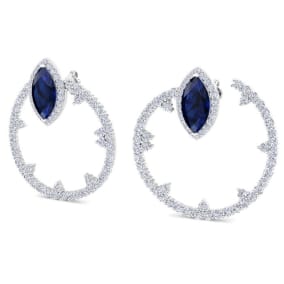 6 Carat Sapphire and Lab Grown Diamond Hoop Earrings In 14 Karat White Gold
