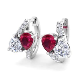 1 1/2 Carat Ruby and Lab Grown Diamond Hoop Earrings In 14 Karat White Gold