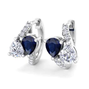 1 1/2 Carat Sapphire and Lab Grown Diamond Hoop Earrings In 14 Karat White Gold