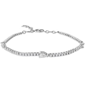 1 1/3 Carat Lab Grown Diamond Tennis Bracelet In 14 Karat White Gold, 7 Inches - Pear