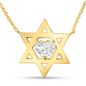 Star of David Necklace With 3/4 Carat Heart Shape Lab Grown Diamond In 14K Yellow Gold, 