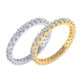 1 Carat Round Lab Grown Diamond Eternity Ring In 14 Karat White and Yellow Gold and Platinum