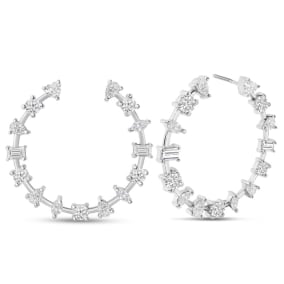 2 1/2 Carat Lab Grown Diamond Hoop Earrings In 14K White Gold, 1 Inch