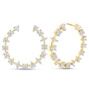 2 1/2 Carat Lab Grown Diamond Hoop Earrings In 14K Yellow Gold, 1 Inch