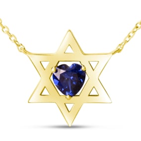 Star of David Star of David Necklace With 3/4 Carat Heart Shape Created Sapphire In 14K Yellow Gold, 16-18 InchesWith 3/4 Carat Heart Shape Created Sapphire In 14K White Gold