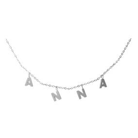 Anna Name Necklace In White Gold Overlay, 8MM - 16 Inch Chain