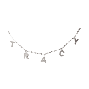 Tracy Name Necklace In White Gold Overlay, 8MM - 16 Inch Chain