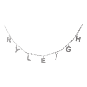 Ryleigh Name Necklace In White Gold Overlay, 8MM - 16 Inch Chain