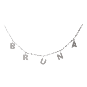 Bruna Name Necklace In White Gold Overlay, 8MM - 16 Inch Chain