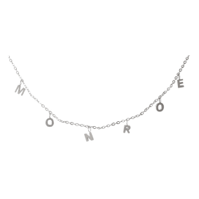 Monroe Name Necklace In White Gold Overlay, 5MM - 16 Inch Chain