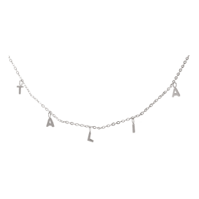Talia Name Necklace In White Gold Overlay, 5MM - 16 Inch Chain
