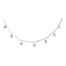 Kennedy Name Necklace In White Gold Overlay, 5MM - 16 Inch Chain