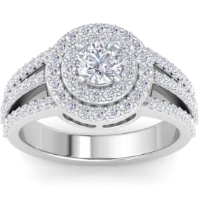 Estate Jewelry 2 Carat Moissanite Double Halo Engagement Ring In 14 Karat White Gold, Size 8