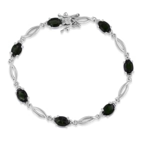 3-1/2 Carat Black Opal Bracelet with Diamonds In Platinum Overlay, 7 Inches. CLEARANCE PRICED!