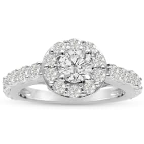 1 1/2 Carat Halo Diamond Engagement Ring in 14 Karat White Gold, Size 6.5