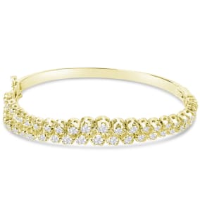 1 1/2 Carat Diamond Double Row Bangle Bracelet In 14 Karat Yellow Gold, 7 Inches