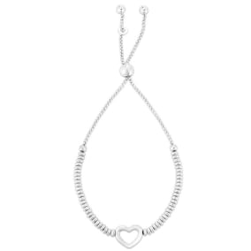 Sterling Silver Polished Heart Bead Friendship Bracelet, Bolo Clasp 6-9 Inches
