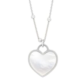 Mother of Pearl Heart Necklace In Sterling Silver, 18 Inches