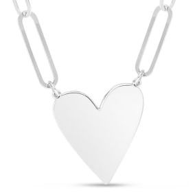 Heart Necklace In Sterling Silver On Paperclip Chain, 18 Inches
