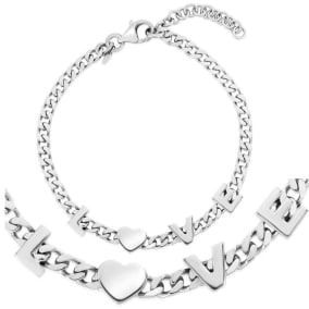 Heart Bracelet Sterling Silver Love Chain Bracelet, 8 Inches