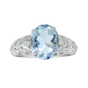 Aquamarine Ring: Aquamarine Jewelry: 1 3/4 Carat Oval Shape Aquamarine and Diamond Ring in 14 Karat White Gold