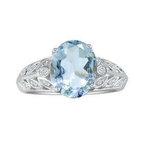 1 3/4 Carat Oval Shape Aquamarine and Diamond Ring in 14 Karat White Gold