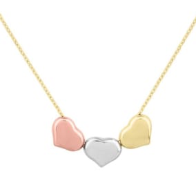 Tri-Color Triple Heart Necklace In 14 Karat Yellow Gold, 18 Inches