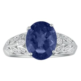 1 3/4 Carat Oval Shape Sapphire and Diamond Ring in 14 Karat White Gold