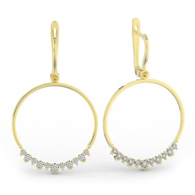 Diamond Drop Earrings: 14k Yellow Gold 1 1/3 Carat Diamond Circle Dangle Earrings