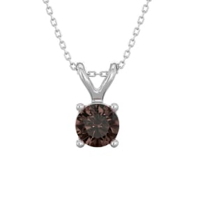 1/10 Carat Chocolate Bar Brown Champagne Diamond Solitaire Necklace In Sterling Silver, 18 Inches