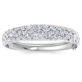 13 Carat Lab Grown Diamond Fancy Bangle Bracelet In 14 Karat White Gold, 7 Inches