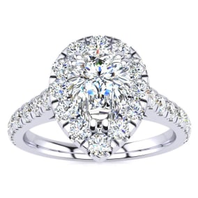 1 Carat Pear Shape Halo Diamond Engagement Ring in 14k White Gold