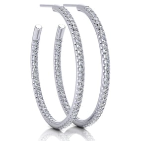 14K White Gold 1 Carat Diamond Three Quarter Hoop Earrings