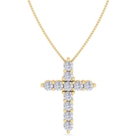 1/2 Carat Diamond Cross Necklace In 14 Karat Yellow Gold, 18 Inches