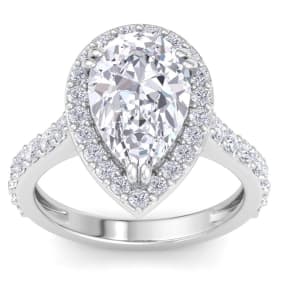 5 Carat Pear Shape Lab Grown Diamond Halo Engagement Ring In 14K White Gold