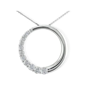 1/4ct Circle Style Journey Diamond Pendant, 14k White Gold