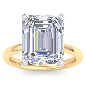 7 Carat Emerald Cut Lab Grown Diamond Ring In 14K Yellow Gold, Solitaire
