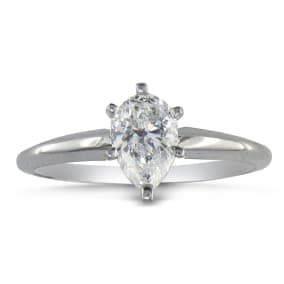 1/2 Carat Pear Shape Diamond Solitaire Ring In 14K White Gold, Size 8