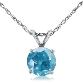 1 Carat Blue Diamond Pendant in 14k White Gold, 18 Inches
